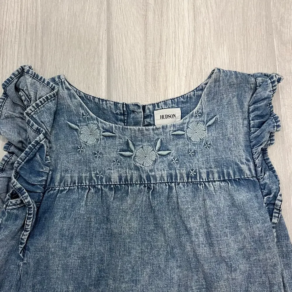 Hudson Girl's Size 6X Chambray Floral Embroidery Dress
